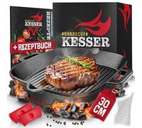 KESSER Cast Iron Pan Poêle à griller en fonte à induction 30 cm pour barbecue à gaz, four, barbecue à charbon, poêle à steak, poignées de protection, livre de recettes et nettoyant pour anneaux