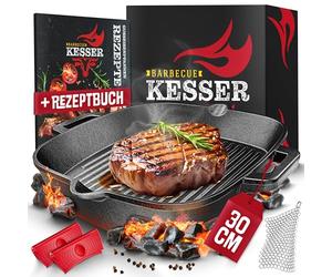 KESSER Cast Iron Pan Poêle à griller en fonte à induction 30 cm pour barbecue à gaz, four, barbecue à charbon, poêle à steak, poignées de protection, livre de recettes et nettoyant pour anneaux