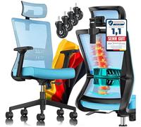 KESSER® Chaise de bureau ergonomique avec accoudoirs réglables | Chaise pivotante avec soutien lombaire qui protège le dos | Chaise de bureau avec appui-tête | Fonction bascule jusqu'à 125° avec 5