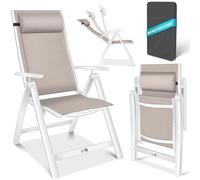 KESSER® Chaise de Jardin à Dossier Haut avec accoudoirs | en Aluminium avec Coussin et Housse | avec Dossier réglable en 7 Positions | Respirante, Pliable, Antidérapante | Taupe