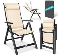 KESSER® Chaise de Jardin à Dossier Haut avec accoudoirs | en Aluminium avec Coussin et Housse | avec Dossier réglable en 7 Positions | Respirante, Pliable, Antidérapante | Beige
