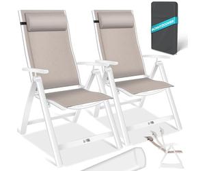 KESSER® Chaise de Jardin à Dossier Haut avec accoudoirs | Lot de 2 | en Aluminium avec Coussin et Housse | avec Dossier réglable en 7 Positions | Respirante, Pliable, Antidérapante | Taupe
