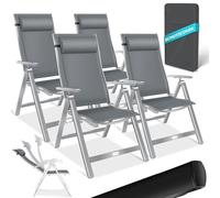 KESSER® Chaise de Jardin à Dossier Haut avec accoudoirs | Lot de 4 | en Aluminium avec Coussin et Housse | avec Dossier réglable en 7 Positions | Respirante, Pliable, Antidérapante | Gris Clair