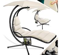 Kesser® Chaise Longue à Bascule de Relaxation Suspendue Flottante avec Parasol, Hamac Poids Maximal de 120 kg, Métal Plastique