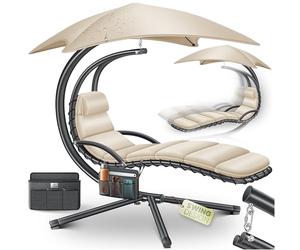 Kesser® Chaise Longue à Bascule de Relaxation Suspendue Flottante avec Parasol, Hamac Poids Maximal de 120 kg, Métal Plastique