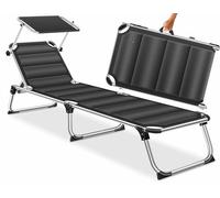 KESSER Chaise longue de jardin pliable avec toit pare-soleil - Dossier réglable - Surface de couchage ergonomique rembourrée en aluminium - Chaise de jardin portable - Chaise de plage - Noir