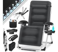 KESSER® Chaise longue de jardin pliable extra large et résistante aux intempéries - Charge maximale : 200 kg - Rembourrage ergonomique - Dossier réglable avec coussin de nuque, porte-gobelet et