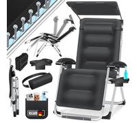 KESSER® Chaise longue de jardin, résistante aux intempéries, charge maximale : 200 kg, coussin ergonomique, dossier réglable avec coussin de nuque, porte-gobelet, rembourrage des bras et poche