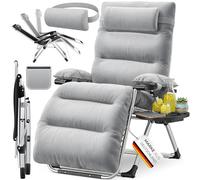 KESSER® Chaise longue pliable XXL, résistante aux intempéries, capacité de charge 200 kg, revêtement ergonomique, dossier réglable, coussin cervical, porte-gobelet et coussin pour bras, Basic - Gris