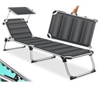 KESSER® Chaise Longue Sun avec Toit Chaise Longue de Jardin Pliable Pare-Soleil Dossier réglable, Ergonomique, Surface de Couchage rembourrée, Antracite