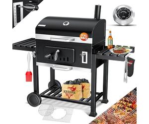 KESSER® Chariot à Barbecue | Grill XXL à Charbon de Bois avec Couvercle, Roues, poignée en Acier Inoxydable, Grille et thermomètre | Grand Barbecue au Charbon de Bois