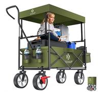 KESSER® Chariot à main pliable de capacité de charge jusqu'à 100 kg | Chariot de transport avec pneus pleins et frein de roue avant | Chariot de plage avec 2 poches en maille