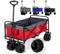 KESSER® Chariot à roulettes Pliable à pneus Larges | Chariot de Transport | Remorque de Transport | Charrette à Bras | 2 Poches | Pliable | Capacité de Charge Maximum de 80 kg Rouge/Gris