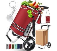 KESSER® Chariot de courses pliable avec capacité de 56 l et charge maximale de 50 kg, 3 en 1, chariot, diable et sac à bandoulière, avec compartiment isotherme et jeton de courses, monte-escalier,