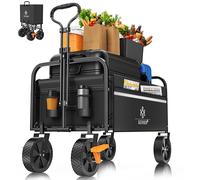 KESSER® - Chariot de transport pliable - Avec 2 poches en filet - Pliable - Pneus en caoutchouc plein - Charge maximale de 80 kg -Pour le jardin - Sans toit - Noir