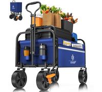 KESSER® - Chariot de transport pliable - Avec 2 poches en filet - Pliable - Pneus en caoutchouc plein - Charge maximale de 80 kg -Pour le jardin - Sans toit - Bleu/Noir