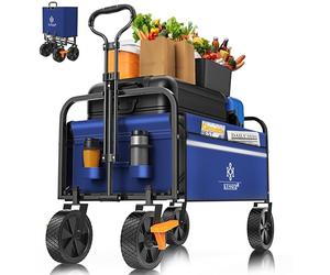 KESSER® - Chariot de transport pliable - Avec 2 poches en filet - Pliable - Pneus en caoutchouc plein - Charge maximale de 80 kg -Pour le jardin - Sans toit - Bleu/Noir