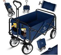 KESSER® Chariot de Transport Pliable Avec 4 Roues 2 Poches | Chariot de Plage et Jardin Charge Max. 80kg Chariot à bras Bleu Marine