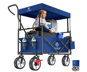 KESSER® Chariot de Transport Pliable avec Toit | Charrette à Bras | Chariot à roulettes | Remorque de Transport | 2 Poches en Mesh et Une Poche extérieure fournies | Pliable (Marine Bleu)