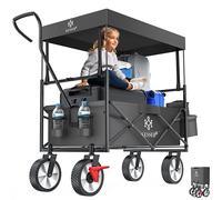 KESSER Chariot de transport pliable avec toit, roues avant pivotantes à 360°, frein avant et pneus en caoutchouc plein avec sac extérieur XXL, 2 poches en filet et housse