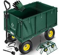KESSER® - Chariot de transport polyvalent avec bâche amovible, charge maximale : 550 kg, idéal pour travaux de jardinage ou comme remorque, avec gants, Vert