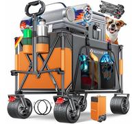 KESSER® Chariot GTR9000 - Chariot de transport pliable avec 360° de roues extra larges et freins de stationnement - Capacité de 200 kg - Capacité de stockage de 300 L - Chariot de plage résistant aux