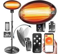 KESSER Chauffage infrarouge de terrasse, 2000 W, avec WiFi et télécommande, rotatif à 360 °, réglable en hauteur, protection anti-basculement et montage mural, protection anti-basculement IPX4