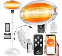 KESSER Chauffage infrarouge de terrasse, 2000 W, avec WiFi et télécommande, rotatif à 360 °, réglable en hauteur, protection anti-basculement et montage mural, protection anti-basculement IPX4