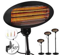 KESSER Chauffage infrarouge d'extérieur - 2000 W - Hauteur réglable - Appareil sur pied + mur - Sécurité anti-basculement et 3 niveaux de chauffage - Chauffage infrarouge pour terrasse - Protection