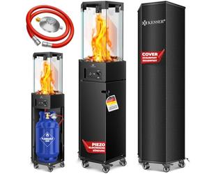 KESSER® Chauffage Radiant à Gaz, Chauffage de Terrasse, Chauffage Radiant à Gaz, Housse de Protection Incluse Chauffage Outdoor, Chauffage à Flamme, avec Roulettes au Sol, Noir