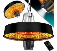 KESSER® Chauffage radiant de plafond Champignon chauffant Chauffage radiant infrarouge 2500W de terrasse avec télécommande à quartz | Lumière LED avec chaîne + mousqueton Élément chauffant en carbone