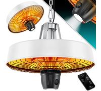 KESSER® Chauffage radiant de plafond Champignon chauffant Chauffage radiant infrarouge 2500W de terrasse avec télécommande à quartz | Lumière LED avec chaîne + mousqueton Élément chauffant en carbone