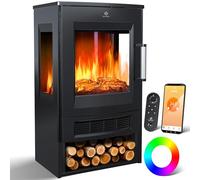 KESSER® Cheminée électrique avec Chauffage, fenêtre panoramique, Ventilateur Chauffant, Effet de Flamme LED avec 9 Modes de Couleur, télécommande, Application WiFi, 900/1800 W, avec Thermostat (Noir)