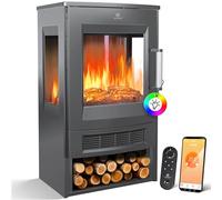 KESSER® Cheminée électrique avec Chauffage, fenêtre panoramique, Ventilateur Chauffant, Effet de Flamme LED avec 9 Modes de Couleur, télécommande, Application WiFi, 900/1800 W, (Anthracite)