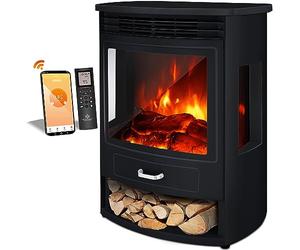 Kesser Cheminée électrique Prio avec chauffage Radiateur soufflant Télécommande 950/1 900 W Cheminée électrique Effet de flamme LED Feu de cheminée Cheminée électrique, noir, Large