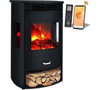 KESSER Prio Cheminée électrique avec chauffage, radiateur soufflant, télécommande, application WiFi, 950/1900 W, effet de flamme LED, avec thermostat, fenêtre panoramique, fonction chauffage