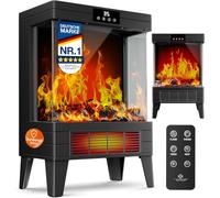 KESSER® Cheminée LED Arvo avec chauffage électrique | Cheminée électrique avec effet feu / flamme réaliste par télécommande, minuterie, protection contre la surchauffe, deux niveaux de chaleur, 1800 W