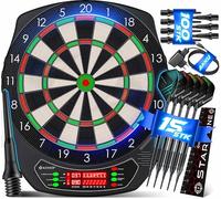 KESSER® Cible de fléchettes électronique professionnelle - Cible de fléchettes E avec 15 fléchettes + 35 ailettes Pro 100 pointes + accessoires pour 1 à 8 joueurs