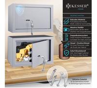 KESSER® Coffre-fort à clé 30x20x20cm avec 2x clés & vis de fixation murale avec serrure Double Panneton Argent