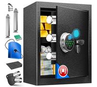 KESSER Coffre-fort électrique avec empreinte digitale et clé XL | Avec batterie d'urgence | Coffre-fort électronique | 3 x Verrouillage à double boulon | Coffre-fort mural au sol | Coffre-fort pour