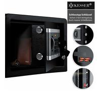 KESSER® Coffre-fort électronique S avec serrure à combinaison 2x clés et 4 piles 3x double Boulon en acier fixation murale/au Noir
