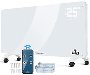 KESSER® Convecteur en verre Radiateur électrique en verre avec fonction WiFi APP avec télécommande Chauffage électrique sur pied ou mural | Écran tactile | Écran LCD | Minuterie | 2500 W | Blanc