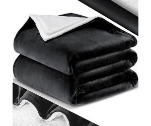 KESSER Couverture douillette sherpa extra douce et chaude en flanelle - Résistante aux plis - Anti-décoloration - 220x240 cm - XXL - Noir