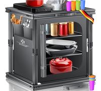 KESSER® Cuisine de camping pliable | Armoire de camping d'extérieur 60 x 80 cm | Armoire de cuisine avec structure en aluminium, 3 compartiments avec lot de 4 gobelets, poches latérales et