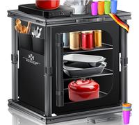 KESSER® Cuisine de camping pliable | Armoire de camping d'extérieur 60 x 80 cm | Armoire de cuisine avec structure en aluminium, 3 compartiments avec lot de 4 gobelets, poches latérales et