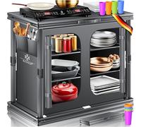 KESSER® Cuisine de camping pliable | Armoire de camping d'extérieur 84 x 80 cm | Armoire de cuisine avec structure en aluminium, 6 compartiments avec jeu de 4 gobelets, poches latérales et