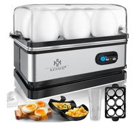 KESSER® Cuit-œufs pour 1 à 6 œufs en Inox 400W & Fonction Maintien au Chaud - Trois degrés de dureté - 2x coupelles - Argent