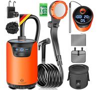 KESSER® Douche de camping solaire avec pompe et batterie rechargeable 8000mAh Douche mobile | Ensemble de douche de camping comprenant un pommeau de douche réglable, un tuyau de 2m, une pistolet à eau