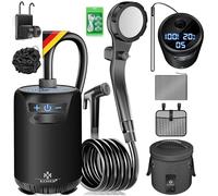 KESSER® Douche de camping solaire + pompe et batterie 8000 mAh - Kit de douche mobile avec pommeau de douche, tuyau de 2 m, pistolet pulvérisateur, support et réservoir d'eau de 20 l - Pour camping