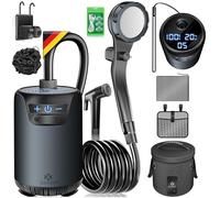 KESSER® Douche de camping solaire + pompe et batterie 8000 mAh - Kit de douche mobile avec pommeau de douche, tuyau de 2 m, pistolet pulvérisateur, support et réservoir d'eau de 20 l - Pour camping